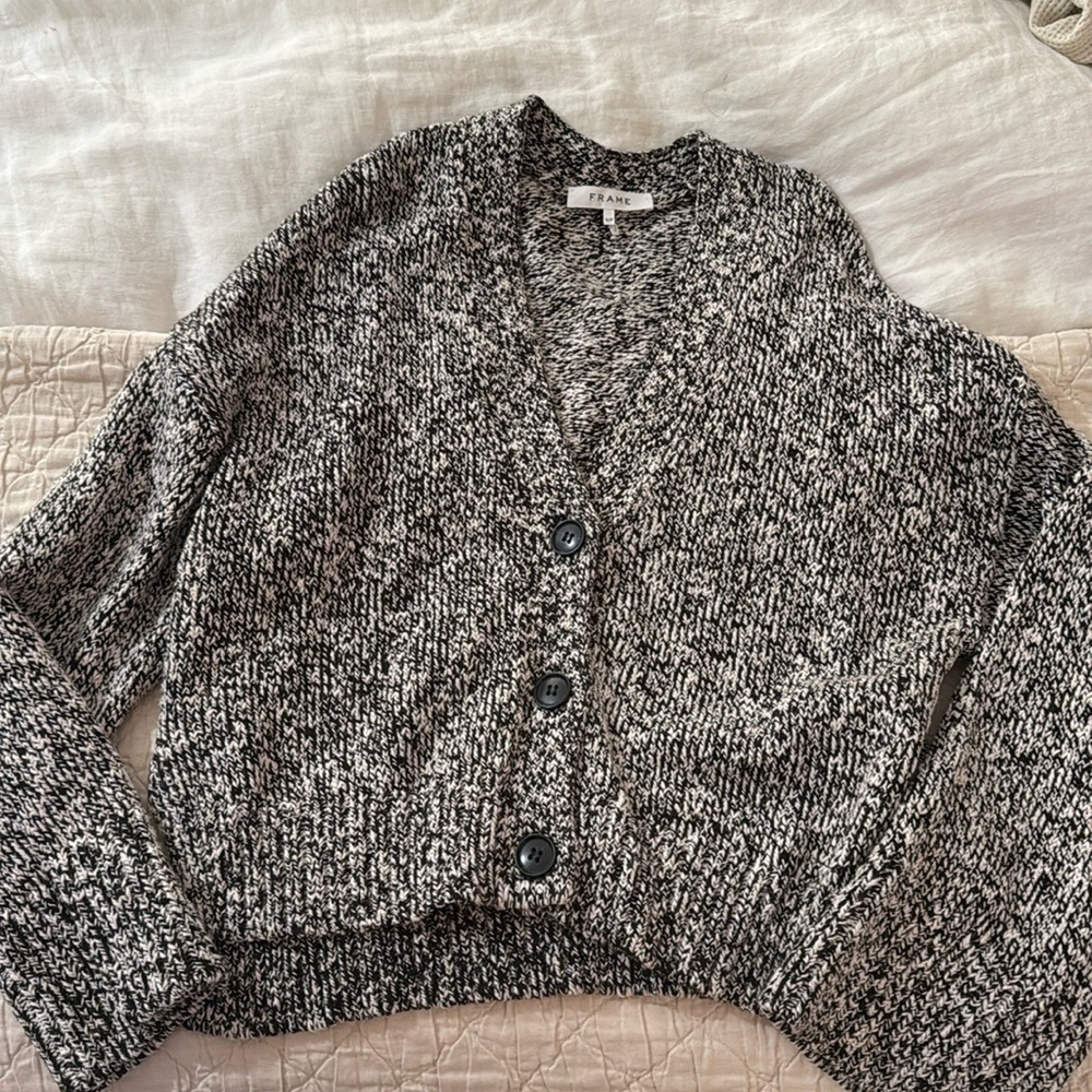 Frame black and white button down sweater. Worn once.